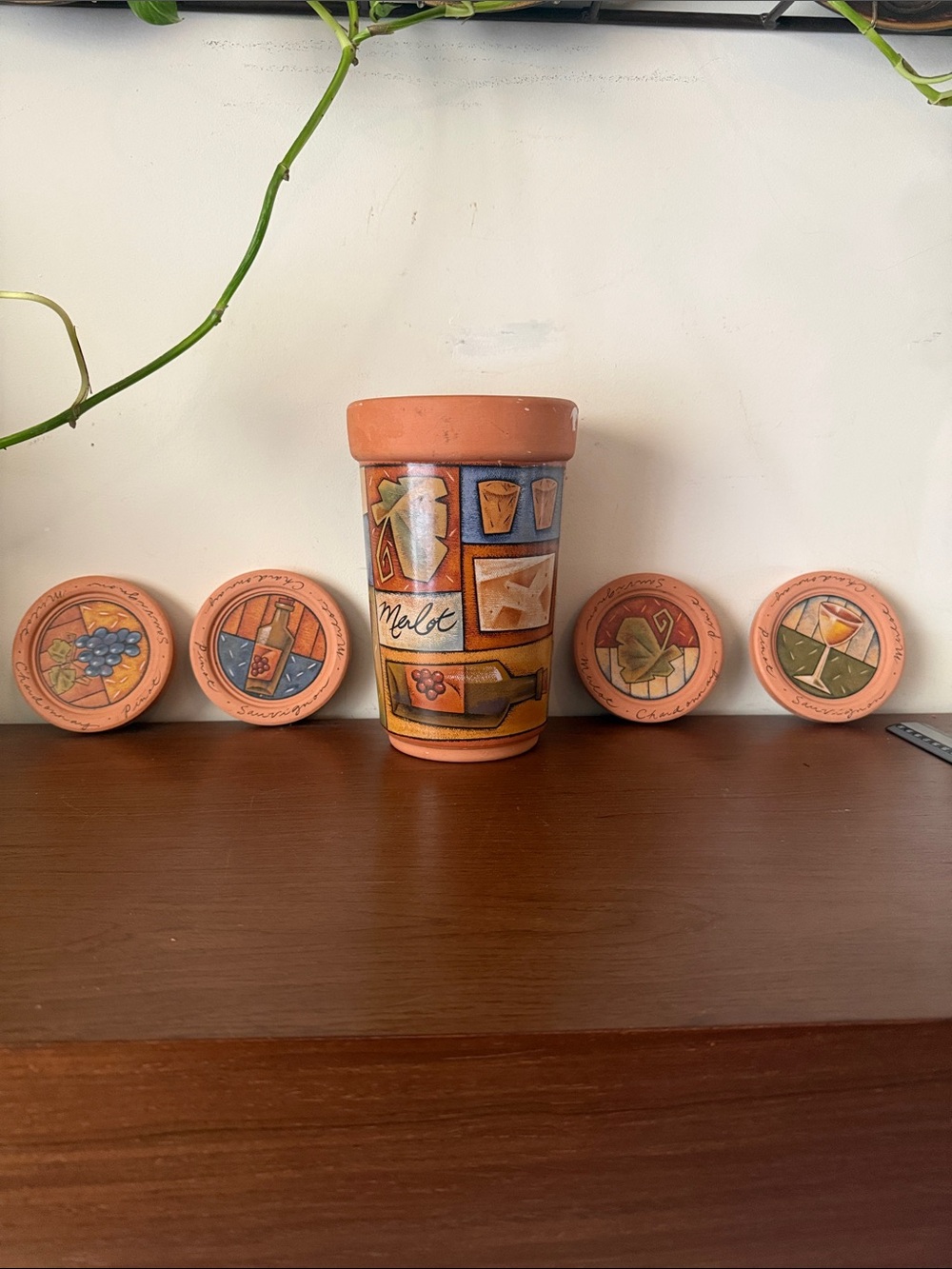 Vtg Terracotta Wine Chiller, Fruit Design , Wine Chiller/Utensil Holder